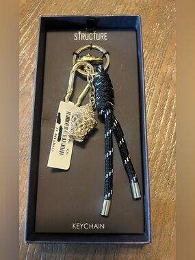 STRUCTURE Black Rope Keychain with Gold Crown Charm